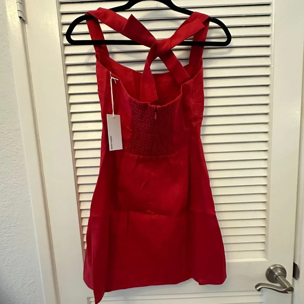 Reformation Isha Linen Dress in Cherry - Picture 14 of 15